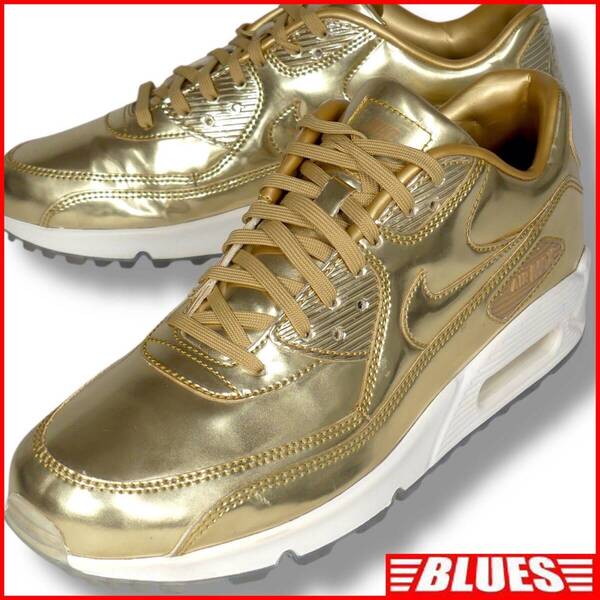 即決★NIKE id★28cm レザースニーカー ナイキ Air Max メンズ US10 金 ゴールド 本革 ストリート 本皮 スニーカー 革靴