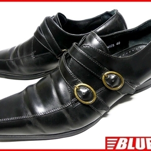 即決★VISARUNO★25cm レザーダブルモンクストラップシューズ ビサルノ メンズ 40 黒 ブラック 本革 ドレス 本皮 ヒール 革靴 ビジネス