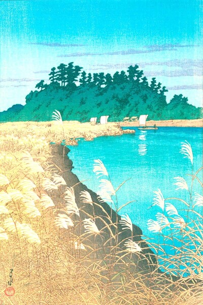◆◇5作品(No162) 川瀬巴水 越前和紙複製仕上 1市川の晩秋2出雲 美保ヶ関乃朝3松島材木島4相州七里ヶ浜5日光街道◇◆