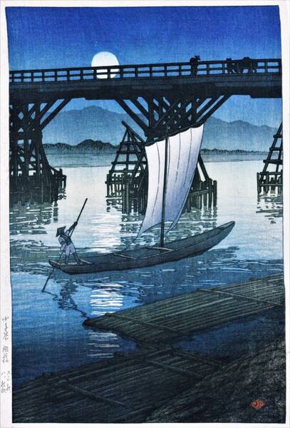 5作品(No99) 川瀬巴水 越前和紙仕上 ①古千谷旭②泉岳寺③日坂④桜田門乃春雨⑤津島神社