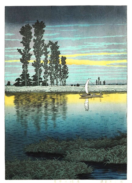 ■□5作品(No147) 川瀬巴水 越前和紙複製仕上 ①牛堀の夕暮②鯉のぼ利③醍醐寺法院④東海道日坂⑤浜町河岸 □■