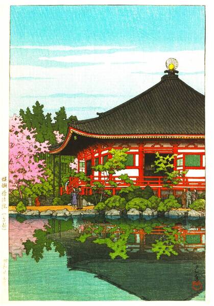 ■□5作品 川瀬巴水(No239) 越前和紙複製仕上 ①醍醐伝法院②宮崎源蔵寺③山形山寺④春の夕⑤増上寺の雪 □■