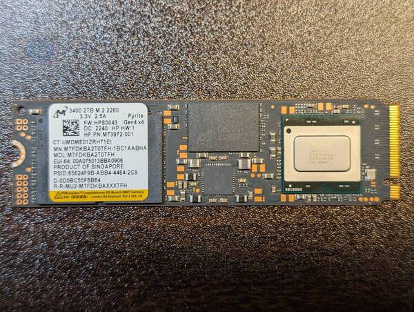 【使用135時間】Micron SSD 2TB 3400 M.2 2280 NVMe PCIe 4.0 Gen4 x4