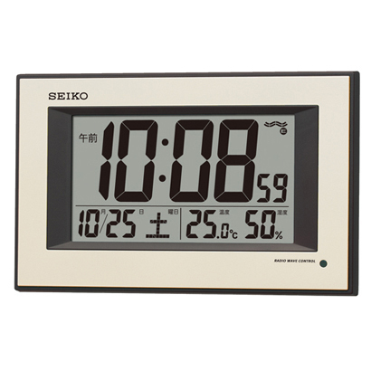 送料無料 特価 新品★SEIKO セイコー SQ438G 電波時計 掛時計 夜でも見やすいデジタル★温度 湿度 カレンダー 機能付き