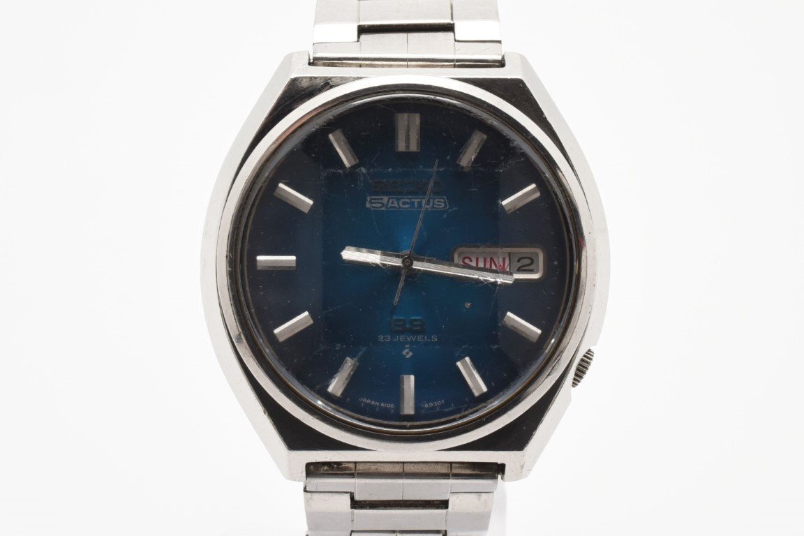 セイコー SEIKO 5アクタス SS 9面カットガラス ブルー文字盤 23