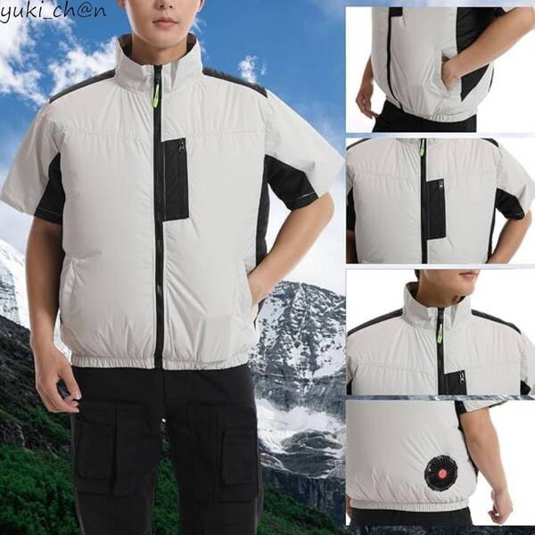 空調作業服 冷却服 ファン付き ベスト ファン バッテリー セット 半袖 熱中症予防 猛暑対策 大容量バッテリー 大風量 軽量 涼感 グレー M