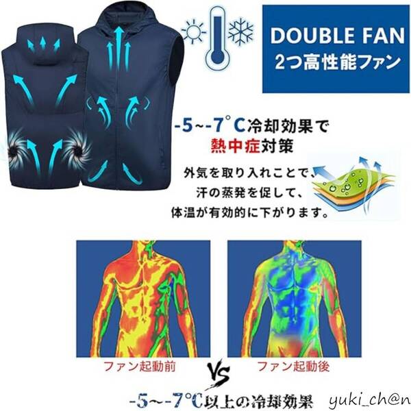 空調作業服 ファン付きベスト 冷却ベスト 冷風服 作業服 熱中症対策 3D循環送風 3段階風量調節可 大容量バッテリー 男女兼用 ネイビー M