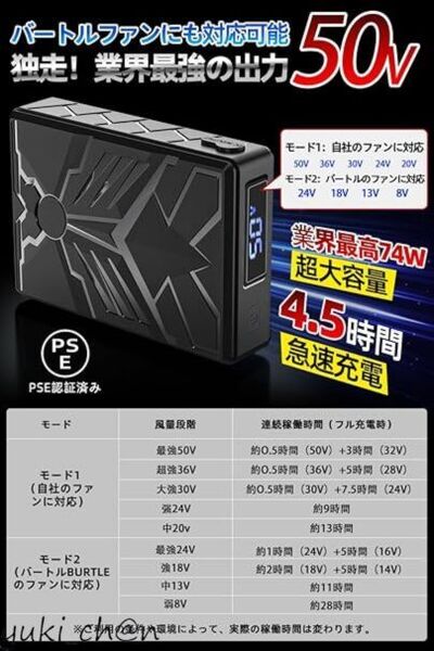 空調作業服ベスト 50V ファンバッテリーセット超高出力ファン付き バートルファンに完全対応マルチモード グリーン サイズL 節電