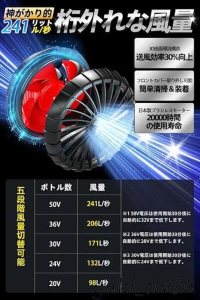 空調作業服ベスト 50V ファンバッテリーセット超高出力ファン付き バートルファンに完全対応マルチモード グリーン サイズ3XL 節電