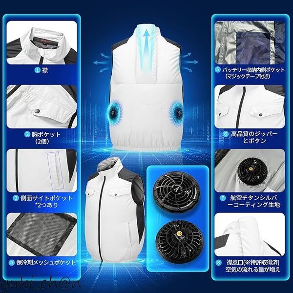 最強空調作業服 2025新登場 32V超高出力 20000mAh ファン付きベスト グレー サイズ 4XL 節電