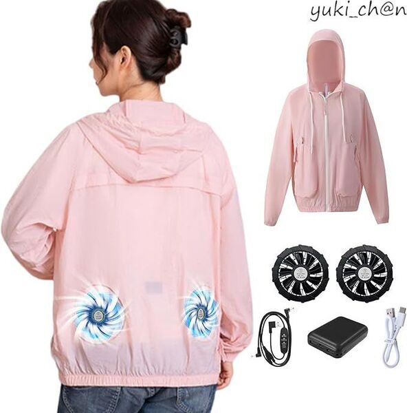 空調作業服 長袖 レディース フルセット メンズ ファン付き 大容量バッテリー ファンバッテリーセット 女性用 ピンク サイズ3XL 節電