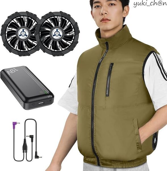 ファン付き作業服 2025年モデル&30000mAhバッテリー付き&超高出力 空調作業服 4段階風量調節 カーキ サイズS 節電