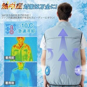 空調作業服 冷却ベスト 夏冷感作業服 バッテリーセット ファン付きベスト 20000mAh大容量 大風量 涼感 アッシュブルー サイズL 節電