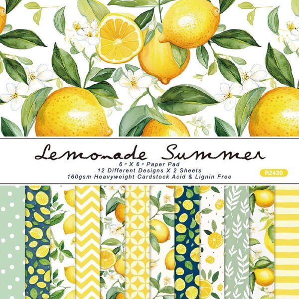 lemonade 24枚 デザインペーパー レモン 花 装飾 背景 スクラップブッキング ジャンクジャーナル コラージュ素材