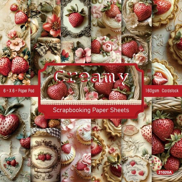strawberry 24枚 デザインペーパー 苺 デザート ケーキ 雑貨 喫茶 装飾 背景紙 スクラップブッキング コラージュ