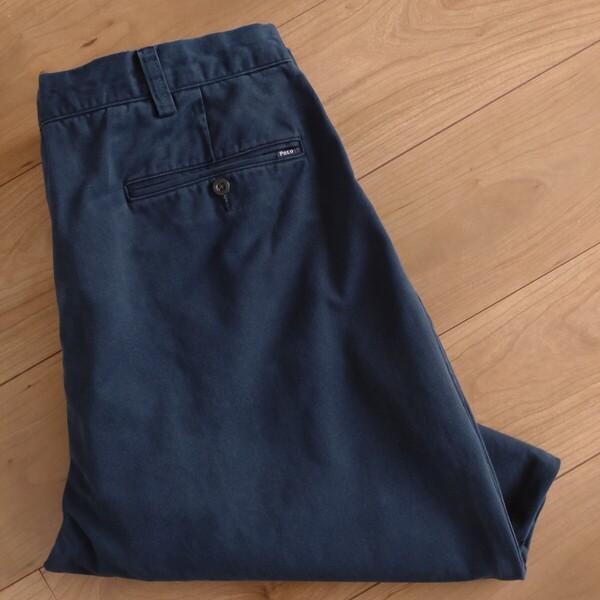 POLO RALPH LAUREN チノ/濃紺/古着/実寸W38L30/裾直有【L4826】