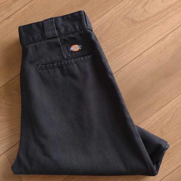 Dickies 874BK/ワークパンツ/チノ/古着/実寸W32L30/裾直有【D1369】