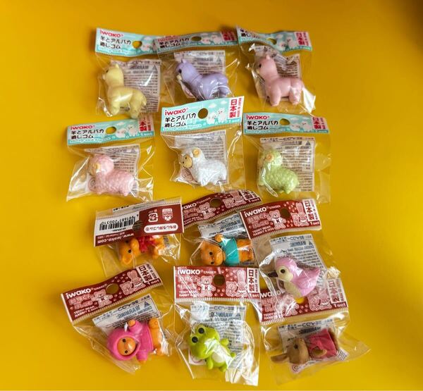 イワコー iwako 消しゴム おもしろ消しゴム 12個 羊とアルパカ 動物くん ケシゴム 日本製 カエル くま うさぎ 鳥