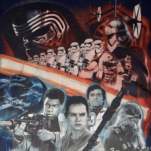 STAR WARS フォースの覚醒 Tシャツ ムービー メインキャラクター 勢揃い 半袖 スターウォーズ エピソード7 プリント レイ XL