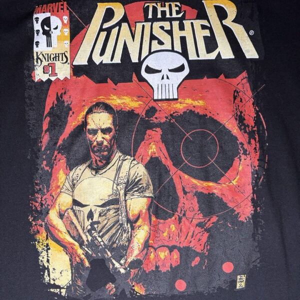 マーベル Tシャツ パニッシャー フランク・キャッスル アメコミ ムービー MARVEL ドクロ プリント 希少デザイン ブラック XL