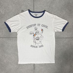リンガーTシャツ USA製 アイスクリーム おじさん ハワイ 企業 良配色 ヴィンテージ 人気カラー アメカジ ホワイト ブルー M