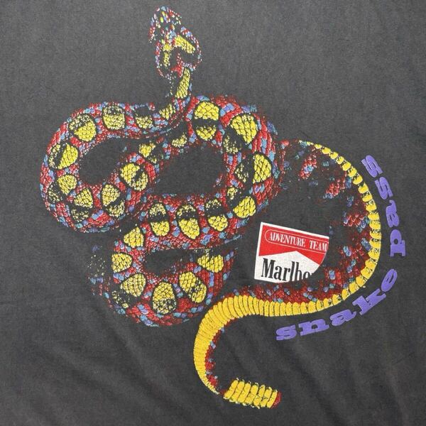 Marlboro Tシャツ マルボロ スネークパス 銘柄 ロゴポケ シングルステッチ USA製 Snake Pass 企業 両面プリント ブラック XL