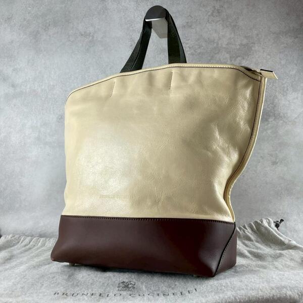ブルネロクチネリ BRUNELLO CUCINELLI トートバッグ ハンド レザー ビジネス アイボリー ブラウン
