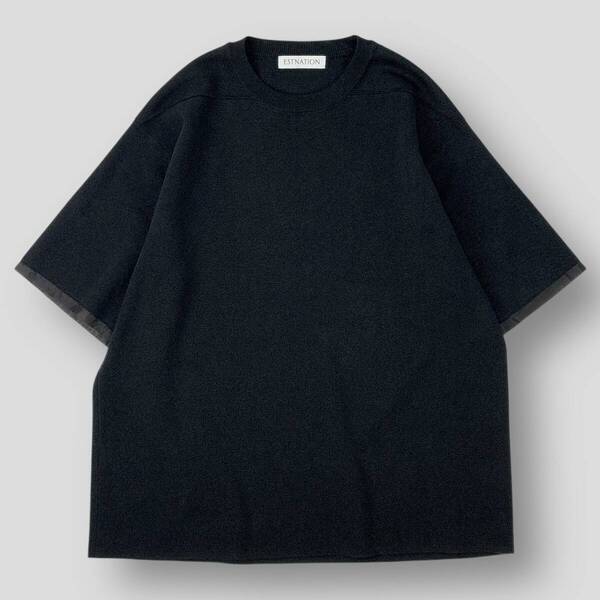 極美品 ESTNATION エストネーション 24SS ペーパーミラノニットTシャツ 42-234-12-060003 M ブラック 半袖 クルーネック メンズ SSM5644