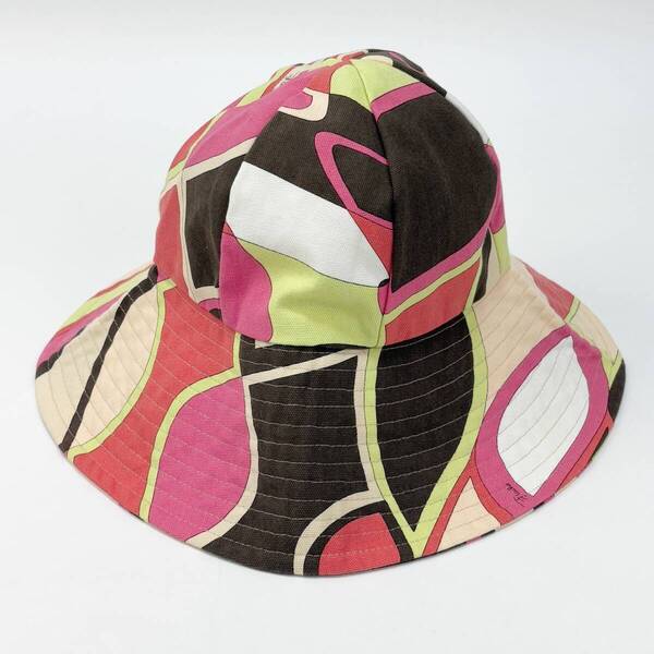 美品 EMILIO PUCCI エミリオプッチ イタリア製 総柄プリント コットンキャンバス バケットハット 61GF01 61201 ピンク レディース SSM5295