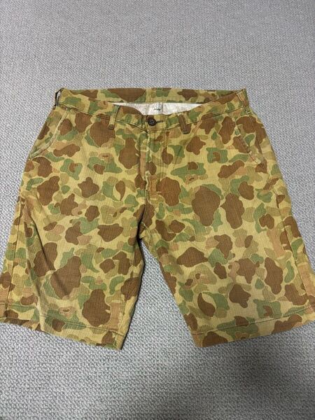 古着 ハーフパンツ メンズ ショートパンツ 迷彩 麻 リネンパンツ サマーパンツ 半ズボン 短パン ビーチ 涼しい L カモフラ ミリタリー