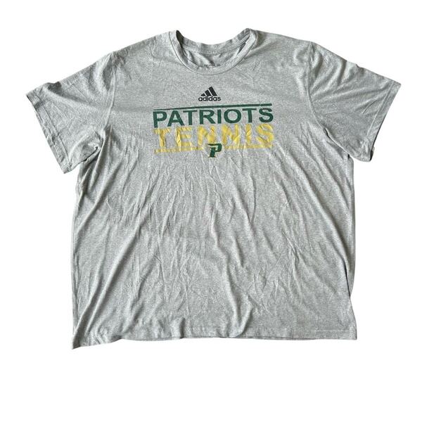 2XL ADIDAS Tシャツ ビッグサイズ 半袖 トップス ユニセックス メンズ レディース USA古着 デザインロゴ 3段プリント