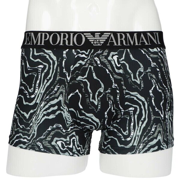 EMPORIO ARMANI エンポリオ アルマーニ ALL OVER PRINTED MICROFIBER マイクロファイバ 前閉じ ボクサーパンツ メンズ 54045350 ブラックS