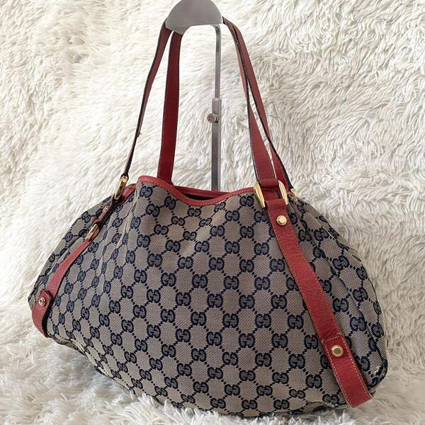 【値段高騰中】GUCCI グッチ アビー ワンショルダーバッグ トートバッグ ハンドバッグ 肩掛け GG柄 キャンバス レザー 赤 レッド 130736