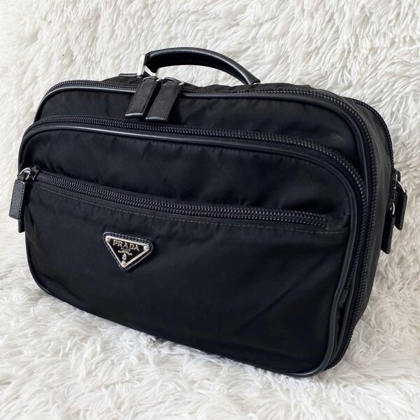 【美品】PRADA プラダ バニティ トラベルバッグ キャリーオン 旅行カバン サフィアーノレザー ナイロン ブラック 黒 VIAGGIO VA0409