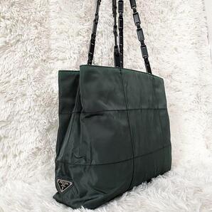良品 PRADA プラダ ワンショルダーバッグ プラスチックチェーン キルティング 肩掛け可能 三角ロゴプレート グリーン カーキ系