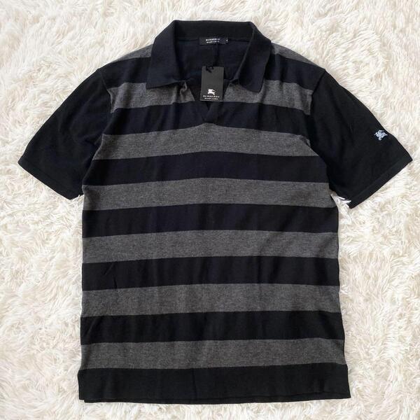 【新品タグ付き 未使用品】Burberry Black Label バーバリーブラックレーベル サマーニット 半袖 スキッパー ポロシャツ ホースロゴ 3 L