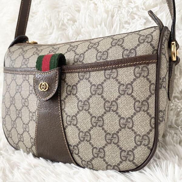【美品】OLD GUCCI オールドグッチ カメラバッグ ショルダーバッグ 斜めがけ PVC レザー GGスプリーム ゴールドGGロゴ シェリーライン