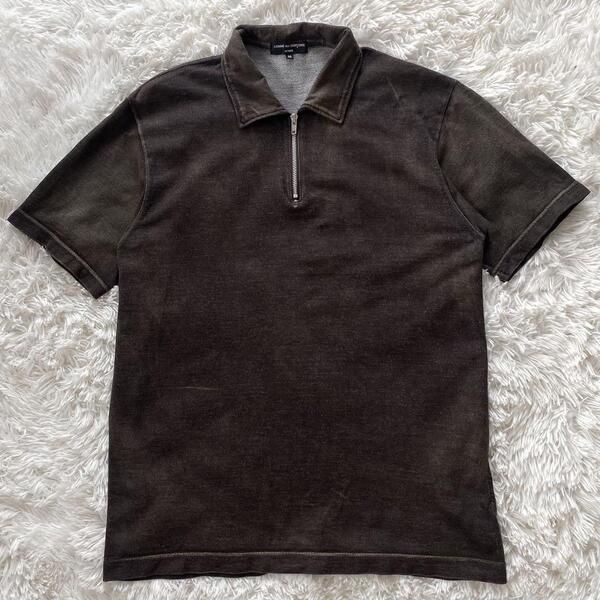 AD2003 田中オム COMME des GARCONS HOMME コムデギャルソンオム ウォッシュド加工 ビンテージ ハーフジップ ポロシャツ Mサイズ ブラウン