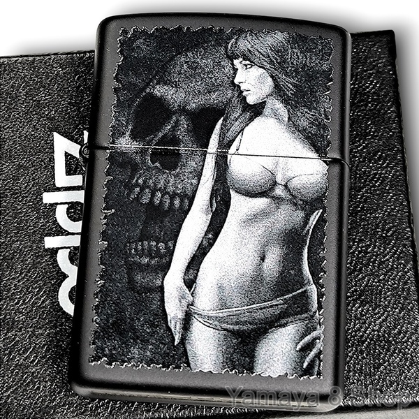 ZIPPO スカル&ガール セクシー ブラックマット ジッポー ライター