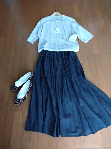 ★新品 タグ付 PAGE ONE ベージュ グレージュ 半袖 シャツ M ~ L レディース レーヨン コットン 綿 旅行 夏 オフィス スーツ