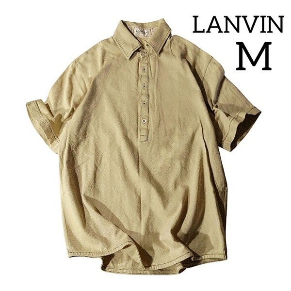 69 【LANVIN COLLECTION】 ランバン 半袖 ポロシャツ トップス M 日本製 ベージュ 無地 シンプル 綿 コットン 春夏 メンズ