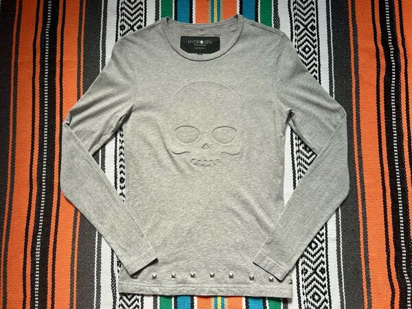 送料無料 ハイドロゲン HYDROGEN 長袖 Tシャツ メンズ XSサイズ イタリア製 グレー コットン 綿 スカル スタッズ カットソー スウェット