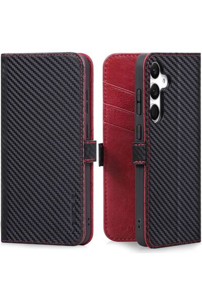 Galaxy S25 対応 ケース 手帳型 本革 サイドグネット式 Samsung ギャラクシー S25 スマホケース ブラック レッド