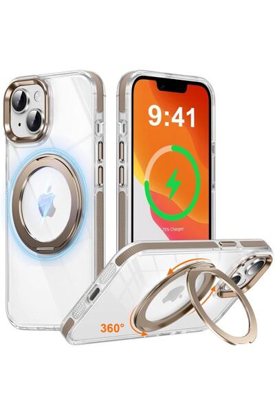 iPhone 15 用 ケース 多機能360度回転スタンド 縦横両用 マグネット搭載 MagSafe対応 滑り止め デザートチタニウム