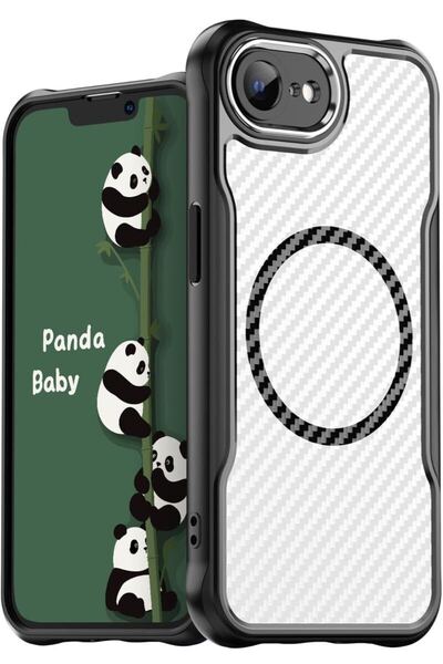 Panda Baby iPhone 16eケース MagSafe対応 半透明カバー 薄型 耐衝撃バンパー マット質感ブラック)