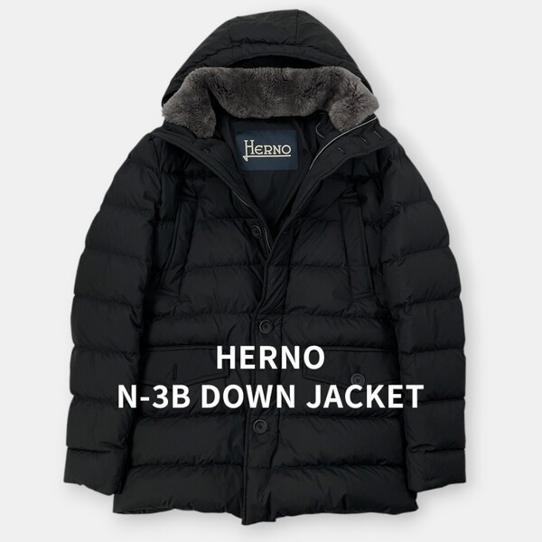 【美品】HERNO ヘルノ / POLAR-TECH N-3B Nylon Down Jacket ビーバーファー ナイロン ダウンジャケット / 黒 / PI0475U / メンズ アウター