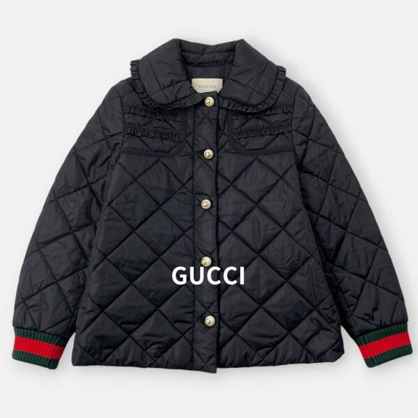 【美品】GUCCI グッチ / キルティング 中綿 ジャケット / シェリーライン パールボタン フリル / 黒 / 432300 / レディース アウター
