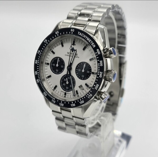 新品 WWOOR ネイビー 紺色 ホワイト SEIKO VK63 クロノグラフ メンズ腕時計 メカクォーツ