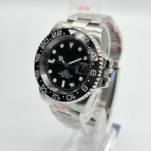 新品 自動巻 黒ベゼル 黒文字盤 GMT SEIKO NH34 メンズ腕時計 機械式 回転ベゼル サファイア風防 裏スケ