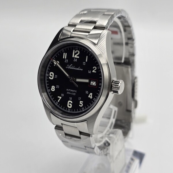 新品 自動巻 ADDIESDIVE パイロットウォッチ SEIKO NH35A ブラック 黒 メンズ腕時計 機械式 サファイア風防